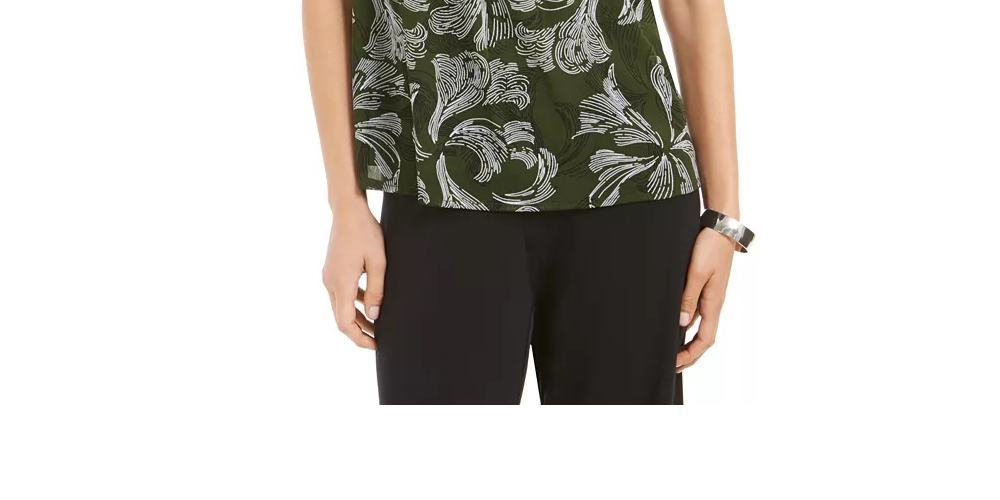 Blusa feminina Alfani com gola falsa e franzida, preta/vermelha/branca, tamanho P/P