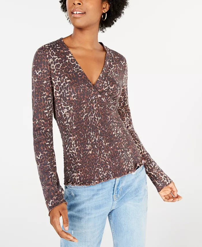 Blusa estampada estilo franzido para calouros e juniores, preta, tamanho extragrande