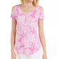 JM Collection Blusa feminina estampada com ombros descobertos e decote redondo, rosa, tamanho XX-G
