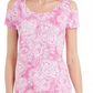 JM Collection Blusa feminina estampada com ombros descobertos e decote redondo, rosa, tamanho XX-G