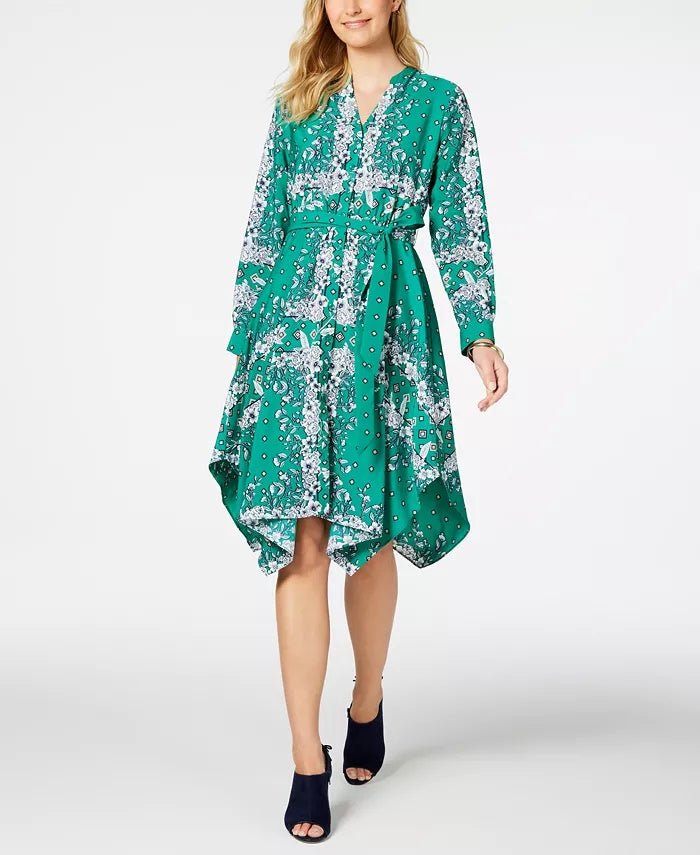 Vestido-camisa feminino com bainha de lenço estampado Charter Club, verde, tamanho pequeno G