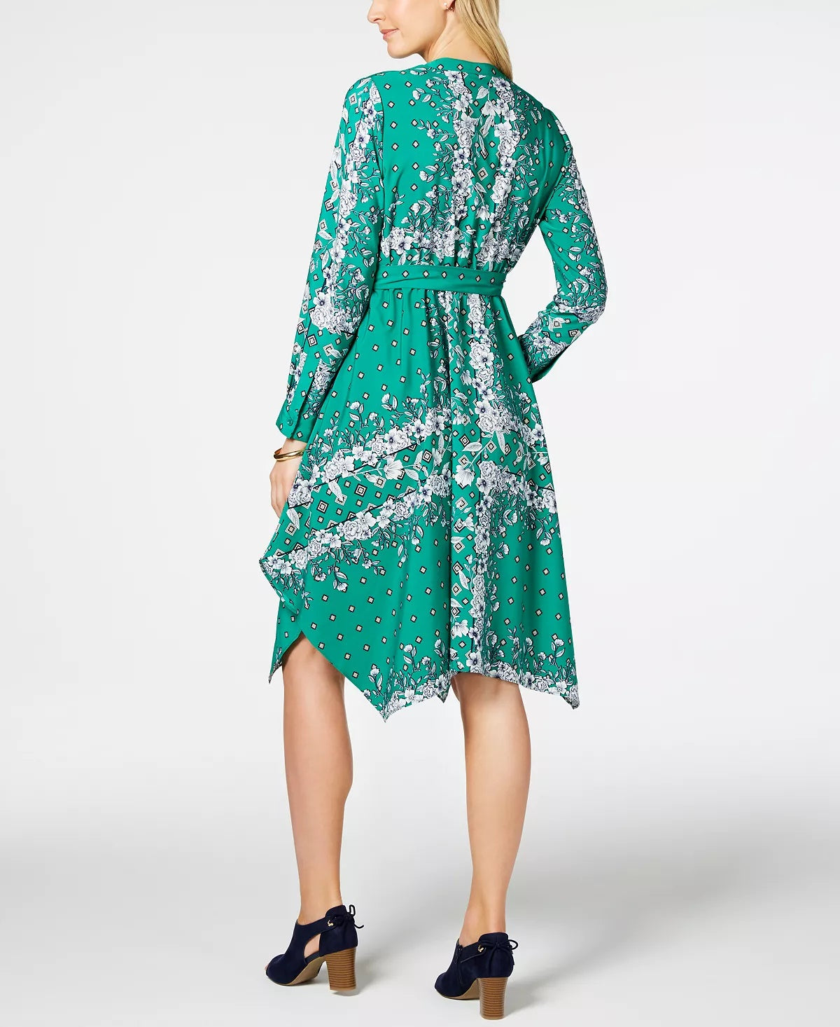 Vestido-camisa feminino com bainha de lenço estampado Charter Club, verde, tamanho pequeno G