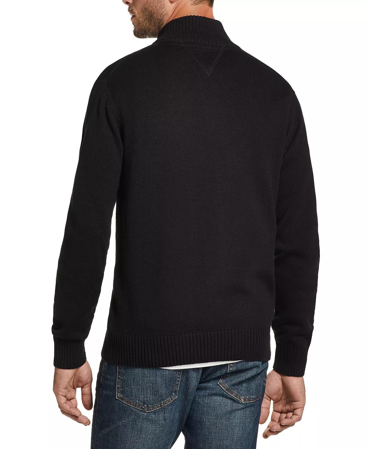 Suéter masculino vintage estampado, manga comprida, ajuste clássico, zíper de um quarto, preto, tamanho XXX-G