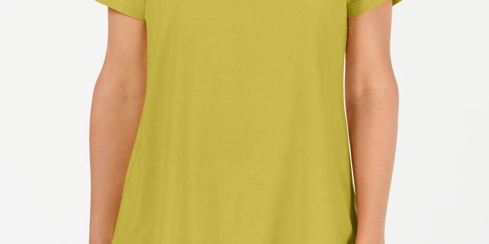 Top feminino com decote redondo e manga curta JM Collection, verde, tamanho pequeno