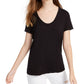 Camiseta feminina Sloane de manga curta e rayon, gola redonda, preta, tamanho médio