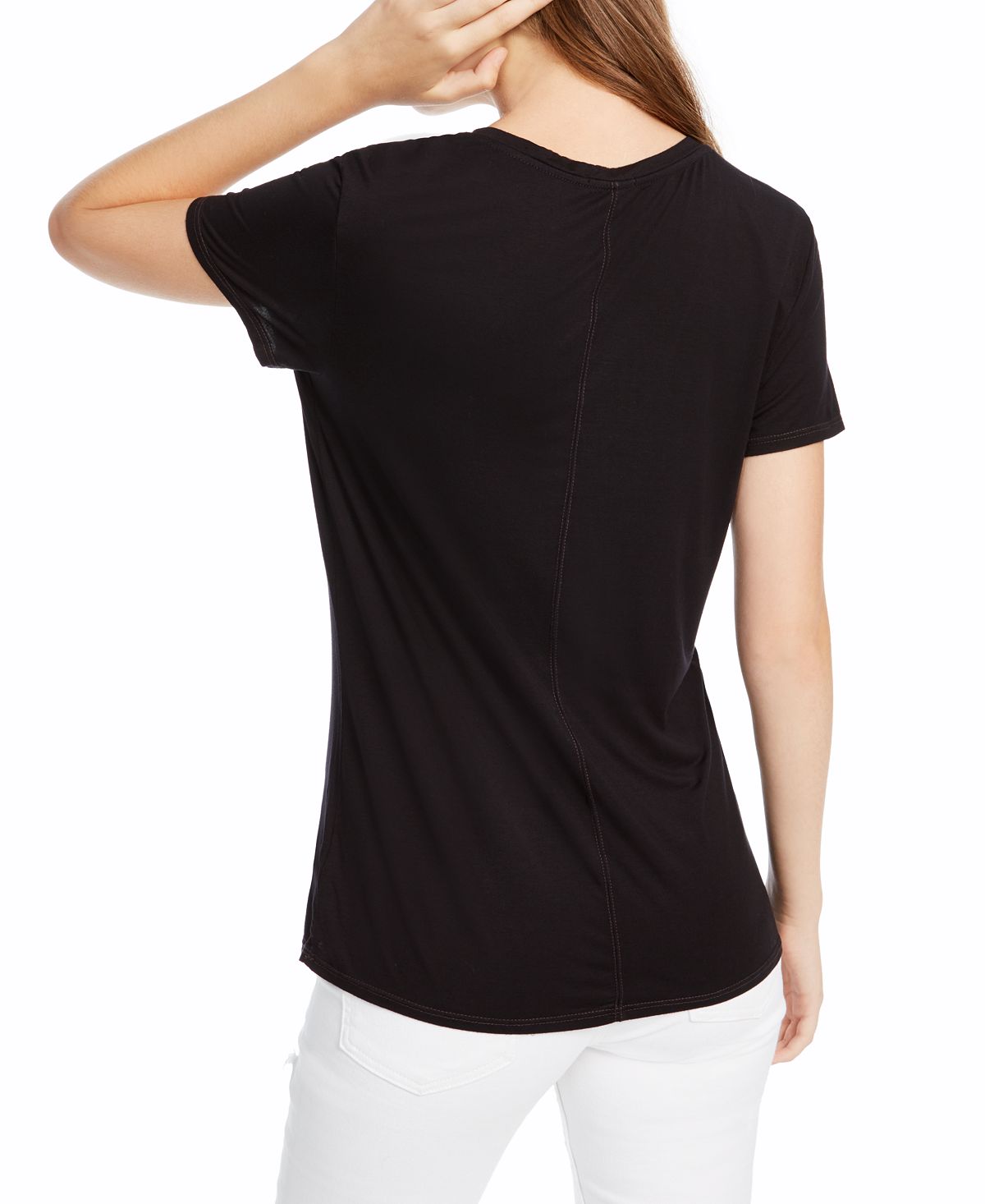 Camiseta feminina Sloane de manga curta e rayon, gola redonda, preta, tamanho médio