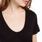 Camiseta feminina Sloane de manga curta e rayon, gola redonda, preta, tamanho médio