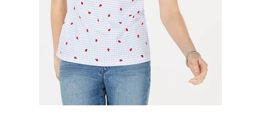 Karen Scott Blusa Feminina Petite Ladybug com Estampa Gingham Azul Tamanho Pequeno