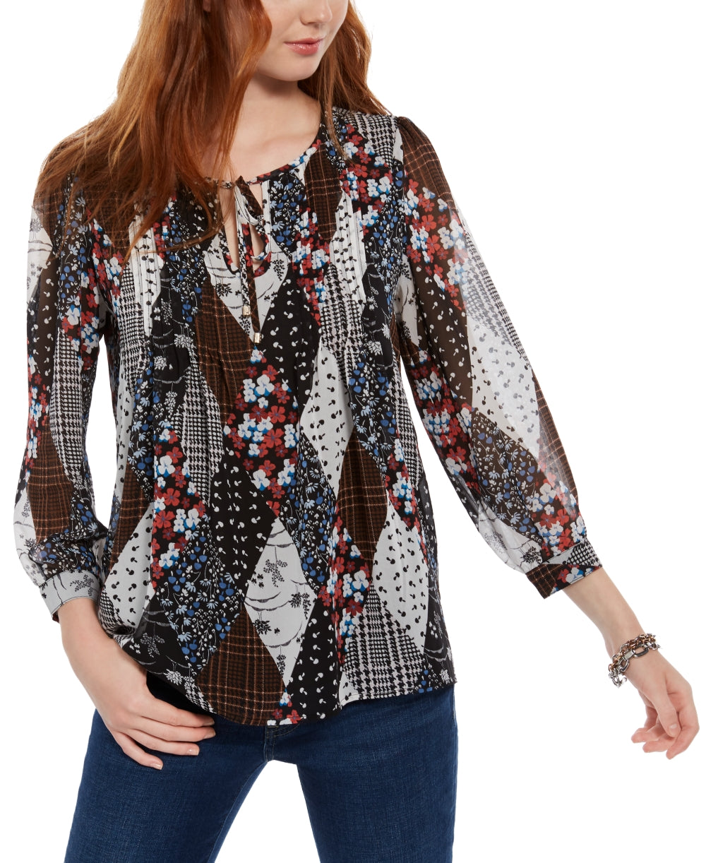 Tommy Hilfiger Blusa Feminina Manga Longa Bayview-Dot Pintuck Cinza Escuro Tamanho Grande