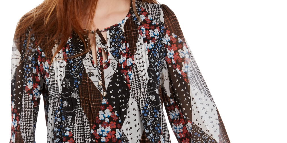 Tommy Hilfiger Blusa Feminina Manga Longa Bayview-Dot Pintuck Cinza Escuro Tamanho Grande