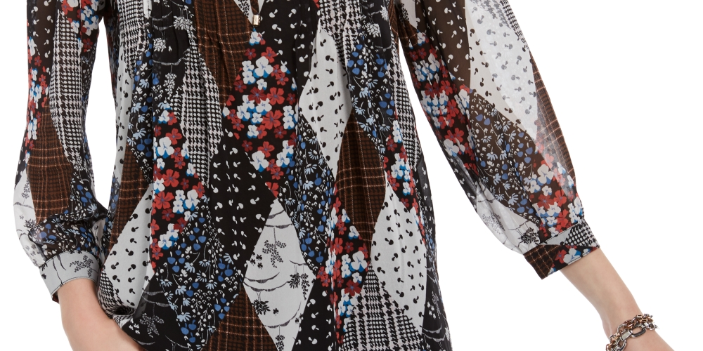 Tommy Hilfiger Blusa Feminina Manga Longa Bayview-Dot Pintuck Cinza Escuro Tamanho Grande