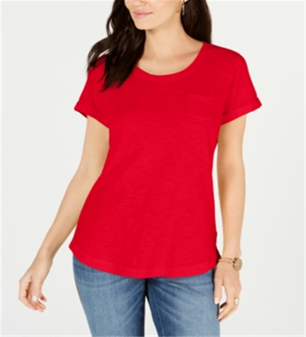 Camiseta feminina de algodão com gola redonda Style &amp; Co - vermelha, tamanho XXL