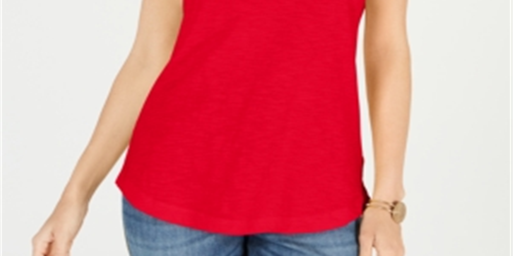 Camiseta feminina de algodão com gola redonda Style &amp; Co - vermelha, tamanho XXL