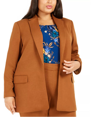 Calvin Klein Blazer Feminino Plus Size com Lapela Entalhada Marrom Tamanho 20W