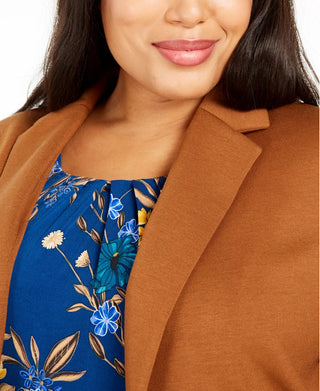Calvin Klein Blazer Feminino Plus Size com Lapela Entalhada Marrom Tamanho 20W