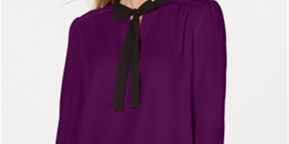 Blusa de manga comprida com laço contrastante roxa tamanho pequeno P