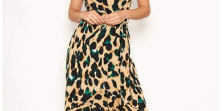 Vestido longo feminino AX Paris com estampa de leopardo e babados, marrom, tamanho 13