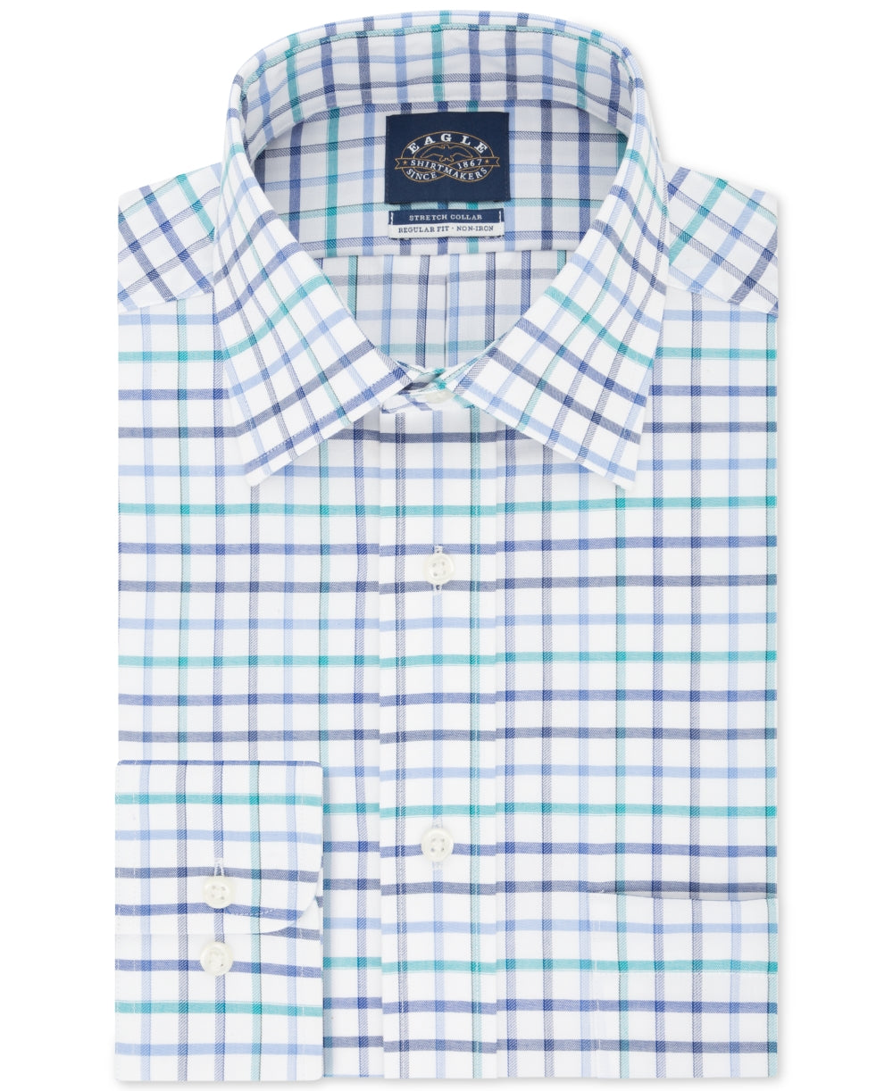 Camisa social xadrez Eagle masculina, tamanho grande e alto, clássica/regular, sem passar, com gola flexível, azul, tamanho 37-38