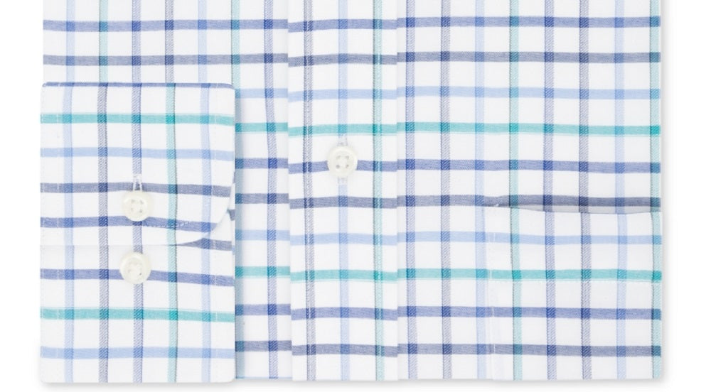 Camisa social xadrez Eagle masculina, tamanho grande e alto, clássica/regular, sem passar, com gola flexível, azul, tamanho 37-38