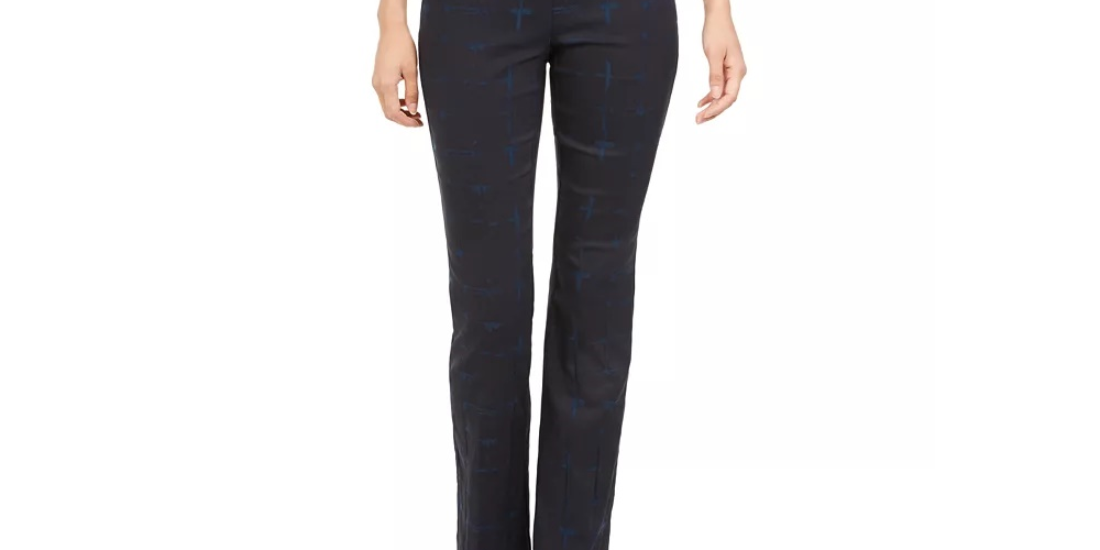 Calças de controle de barriga Alfani femininas Jacquard azul tamanho 2 petite