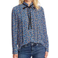 Blusa feminina CeCe com decote em V e estampa floral, tamanho grande, azul