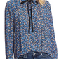 Blusa feminina CeCe com decote em V e estampa floral, tamanho grande, azul