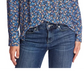 Blusa feminina CeCe com decote em V e estampa floral, tamanho grande, azul