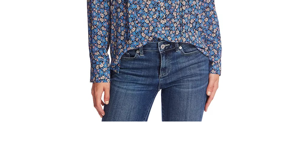 Blusa feminina CeCe com decote em V e estampa floral, tamanho grande, azul
