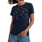 Lucky Brand Camiseta Feminina Floral Manga Curta Gola Redonda Azul Tamanho X-S