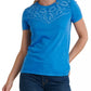 Camiseta feminina de algodão bordada Lucky Brand, azul, tamanho pequeno