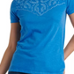 Camiseta feminina de algodão bordada Lucky Brand, azul, tamanho pequeno