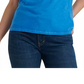 Camiseta feminina de algodão bordada Lucky Brand, azul, tamanho pequeno