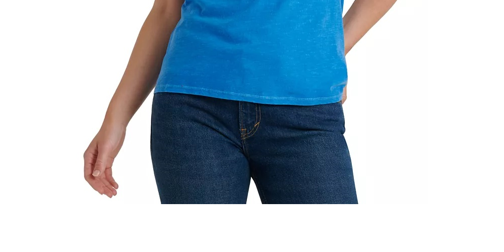 Camiseta feminina de algodão bordada Lucky Brand, azul, tamanho pequeno