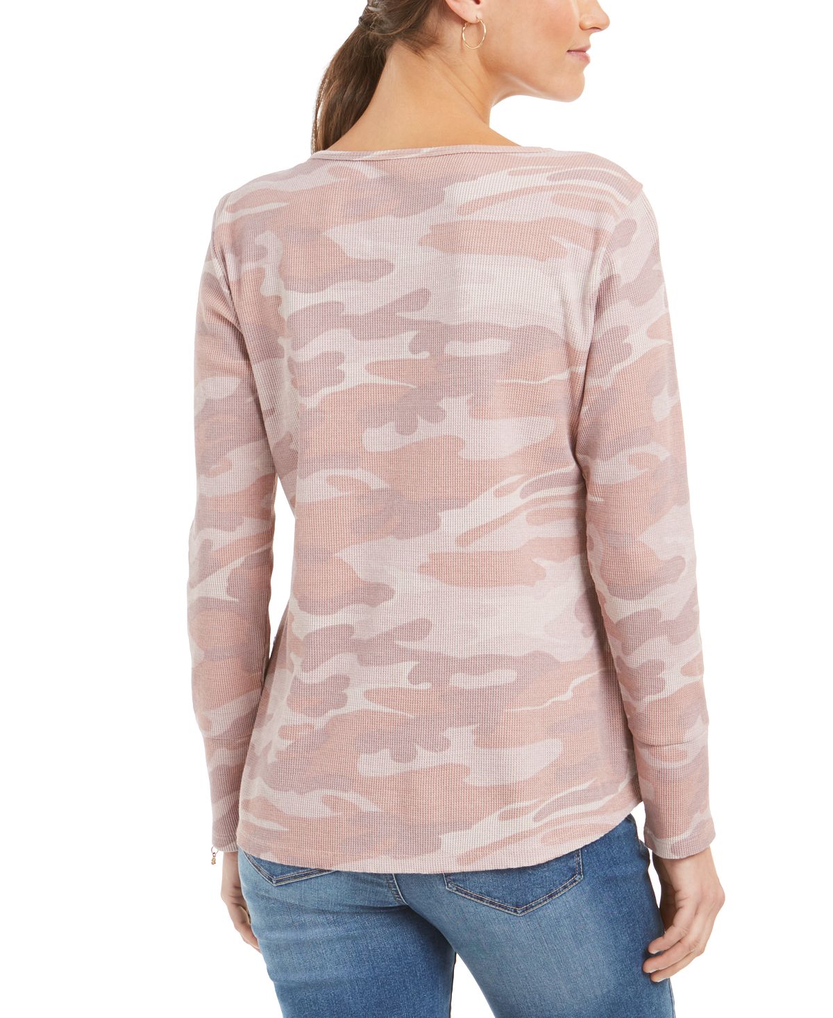 Blusa térmica feminina de algodão com gola dividida e estampada Style &amp; Co, rosa, tamanho M