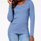 Blusa feminina Karen Scott de algodão com decote redondo, azul, tamanho pequeno