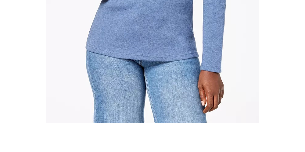 Blusa feminina Karen Scott de algodão com decote redondo, azul, tamanho pequeno