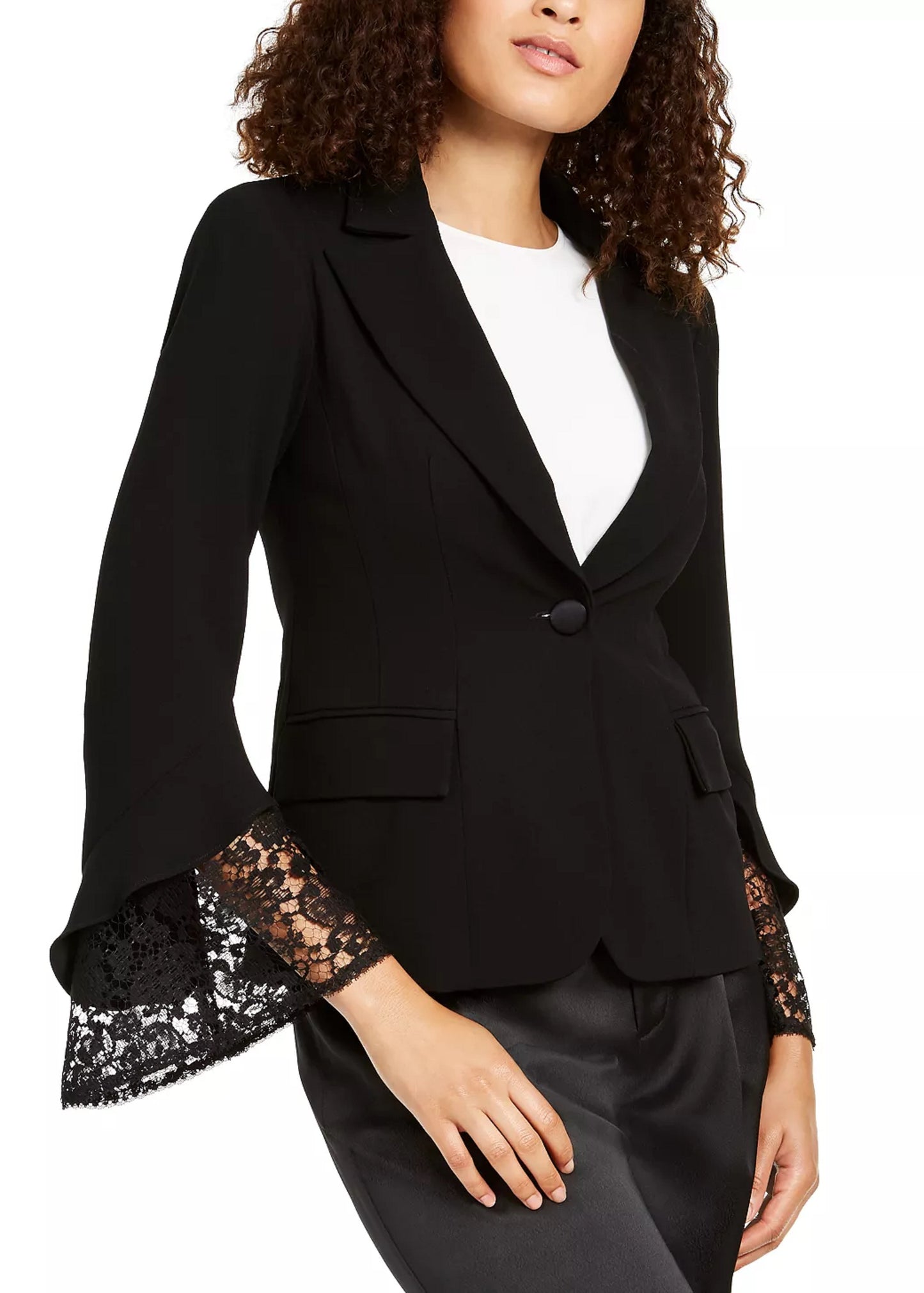 Blazer feminino Nanette Lepore com manga de renda, preto, tamanho 10