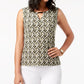 Blusa feminina estampada com decote em jacquard e fenda, verde, tamanho P, da coleção JM