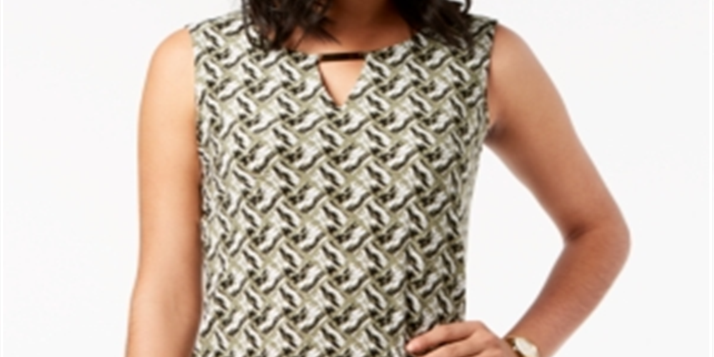 Blusa feminina estampada com decote em jacquard e fenda, verde, tamanho P, da coleção JM
