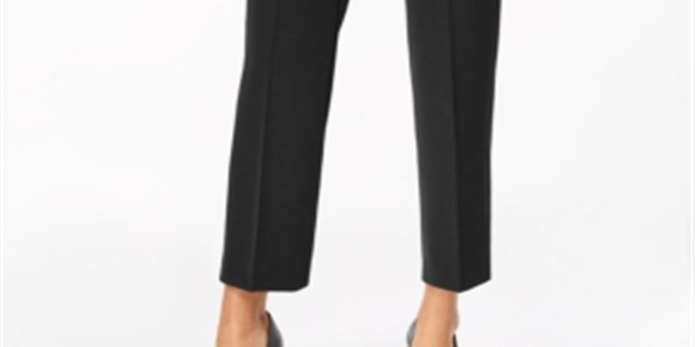 Calça social moderna com cintura alta Kasper feminina, preta, tamanho 6P