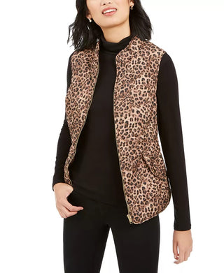 Colete feminino Charter Club Petite com zíper frontal estampado, bege, tamanho Petite G