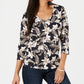 Blusa feminina Karen Scott com estampa floral e decote em V, preta, tamanho X P