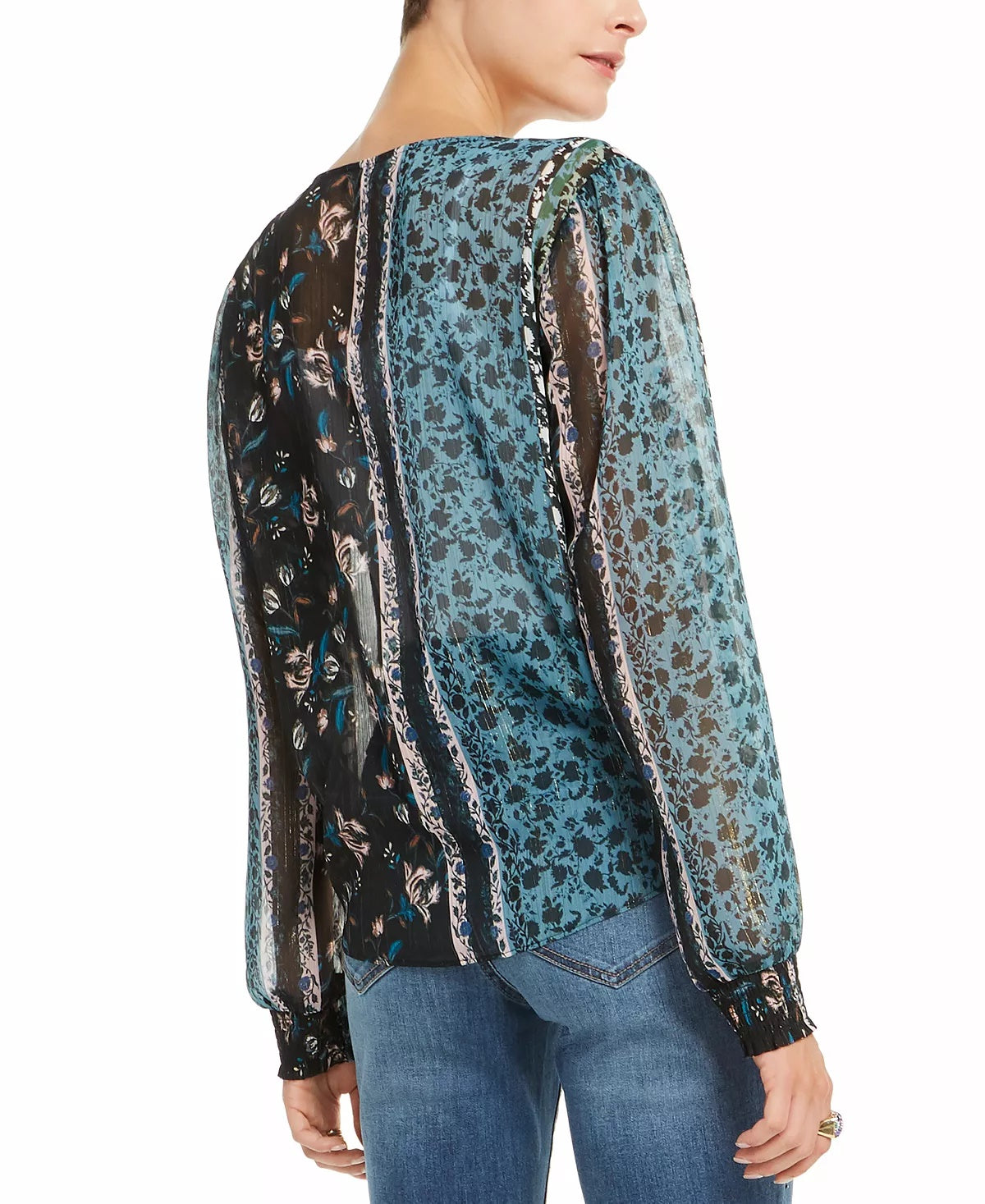 Blusa feminina estampada com amarração frontal, tamanho X-S, preta, da INC International Concepts