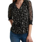 Blusa feminina Lucky Brand com estampa mista e manga transparente, preta, tamanho pequeno