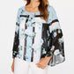 Blusa feminina Alfani estampada com manga de anjo, azul, tamanho grande