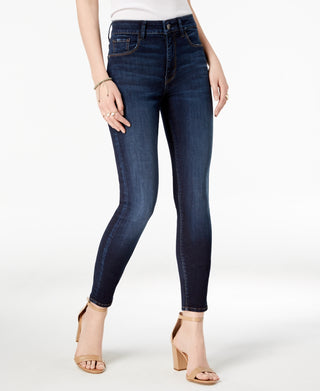 Calça jeans skinny feminina M1858, cintura alta, azul, tamanho 6/28