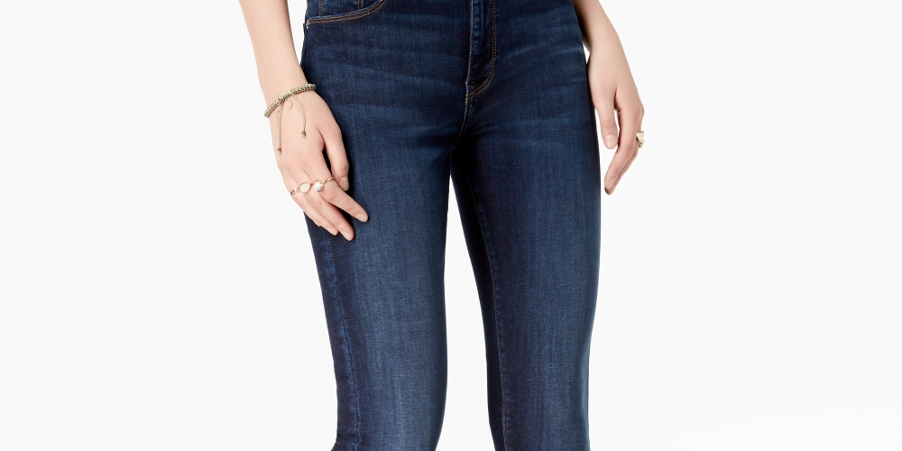 Calça jeans skinny feminina M1858, cintura alta, azul, tamanho 6/28
