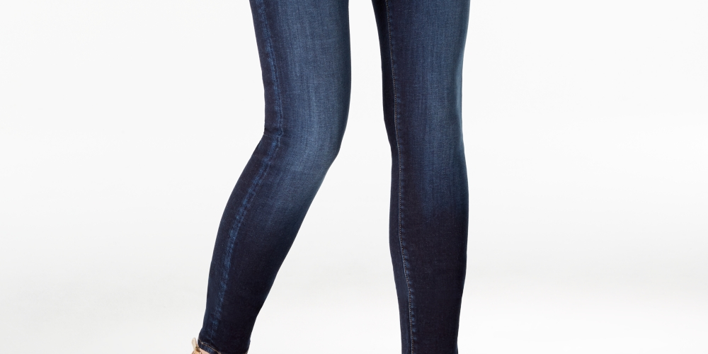 Calça jeans skinny feminina M1858, cintura alta, azul, tamanho 6/28