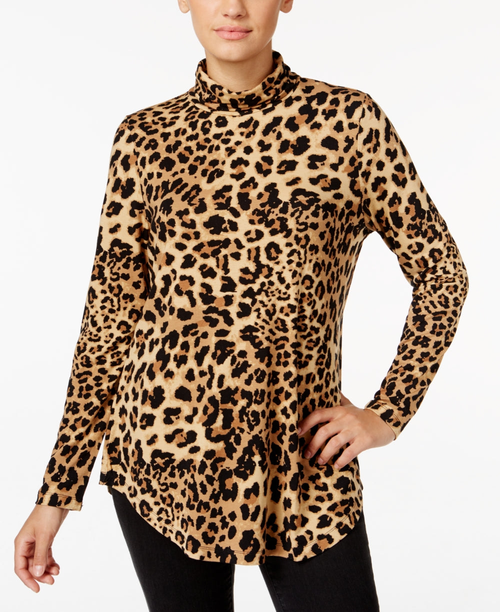 JM Collection Top feminino de gola alta estampado pequeno marrom tamanho pequeno G