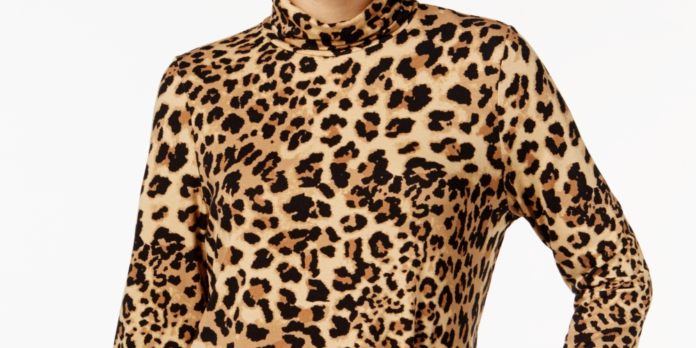 JM Collection Top feminino de gola alta estampado pequeno marrom tamanho pequeno G